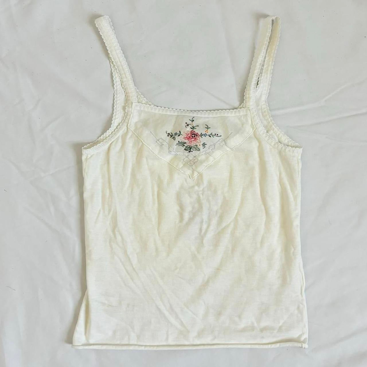 Vintage 1970’s Prairie Rare Embroidered Camisole Cream Top (Small)