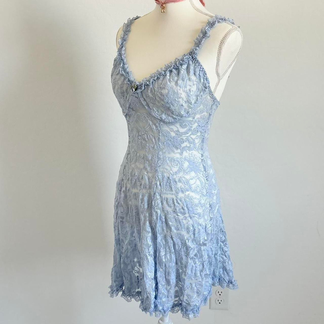 90’s Babydoll Pastel Blue Lace Mini Lingerie Dress (Large)