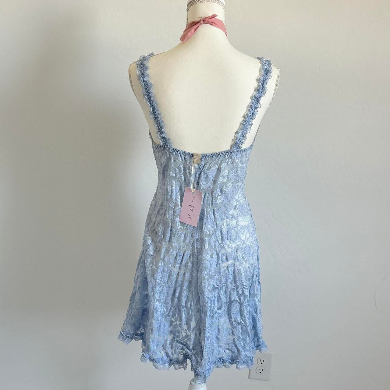 90’s Babydoll Pastel Blue Lace Mini Lingerie Dress (Large)