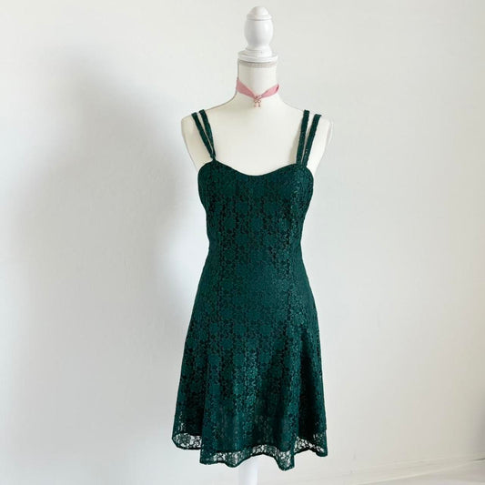 Emerald Green Mini Lace Babydoll Dress (Medium)