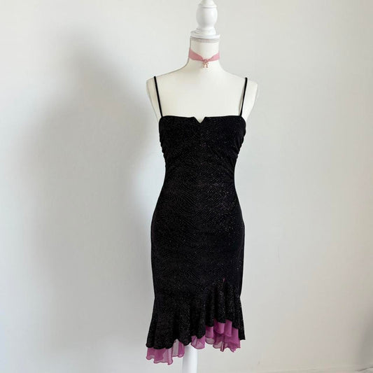 Sparkly Asymmetrical Ruffle Vintage 90’s Dress (Small)