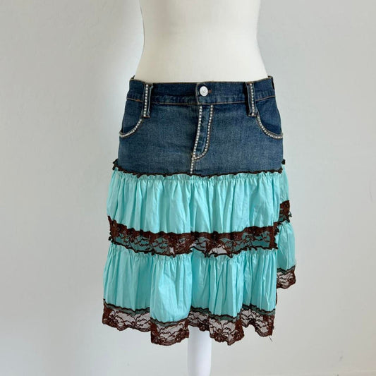 Ruffle Vintage Denim Y2K Skirt (Medium)