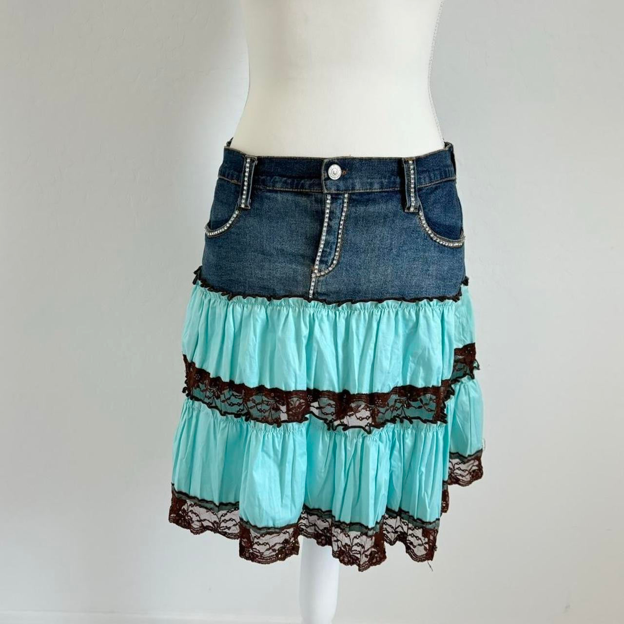 Ruffle Vintage Denim Y2K Skirt (Medium)