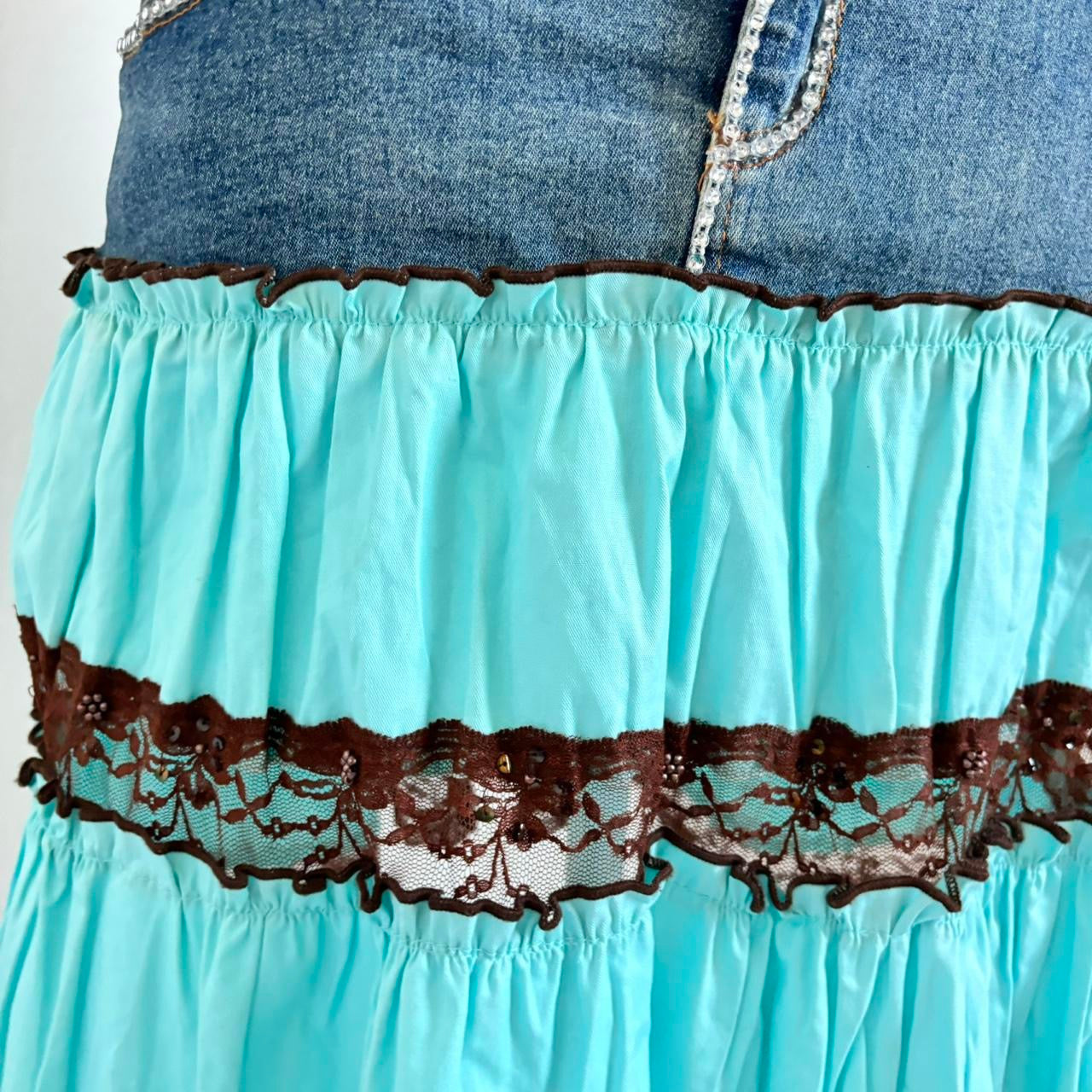 Ruffle Vintage Denim Y2K Skirt (Medium)