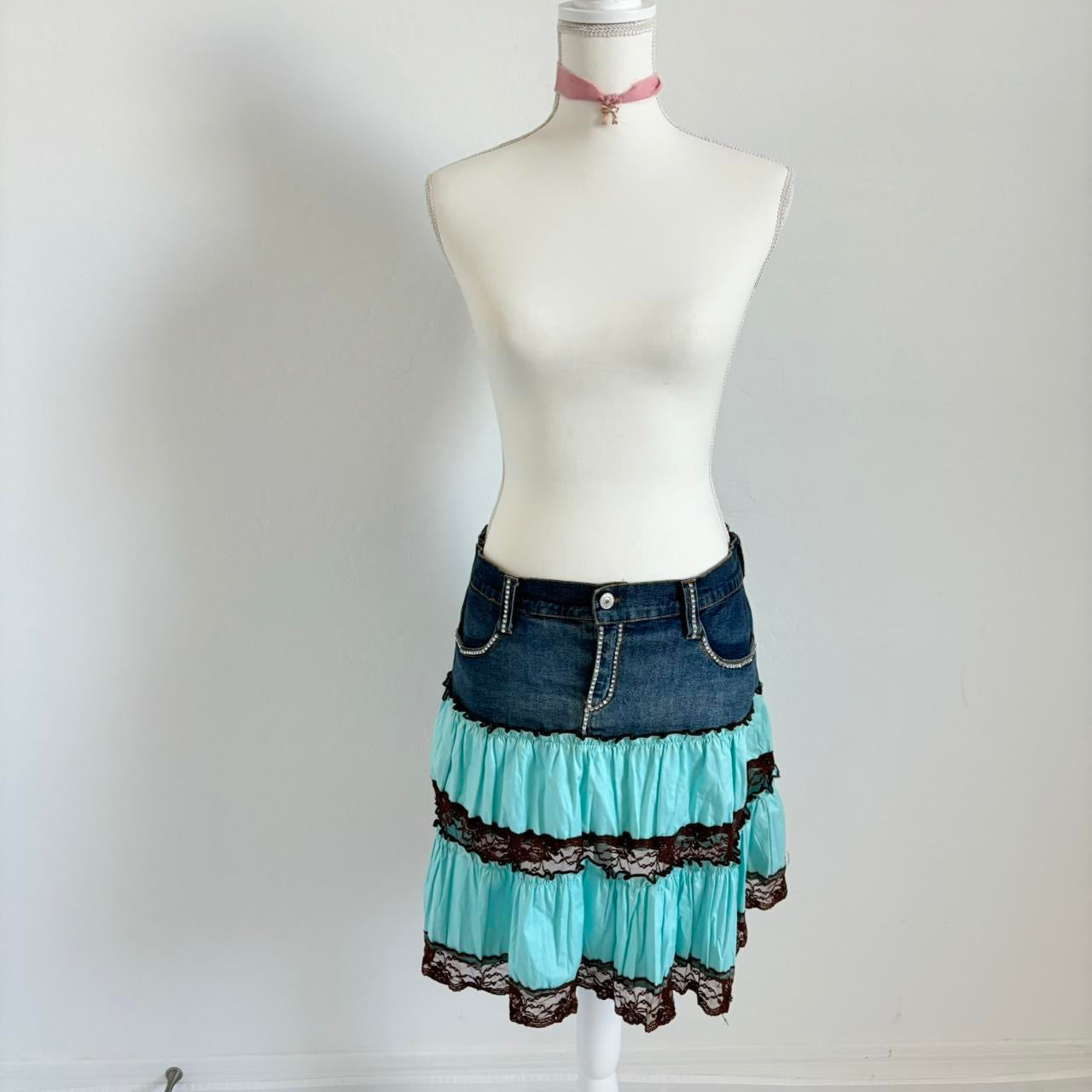 Ruffle Vintage Denim Y2K Skirt (Medium)