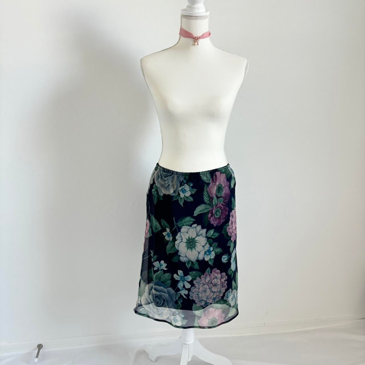 Grunge Floral Chiffon Skirt (Medium)