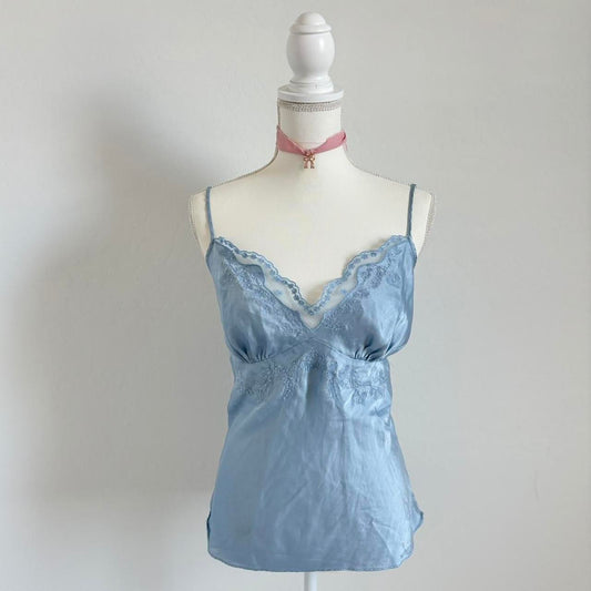 Silk Pastel Blue Camisole Vintage Top (Extra Large)