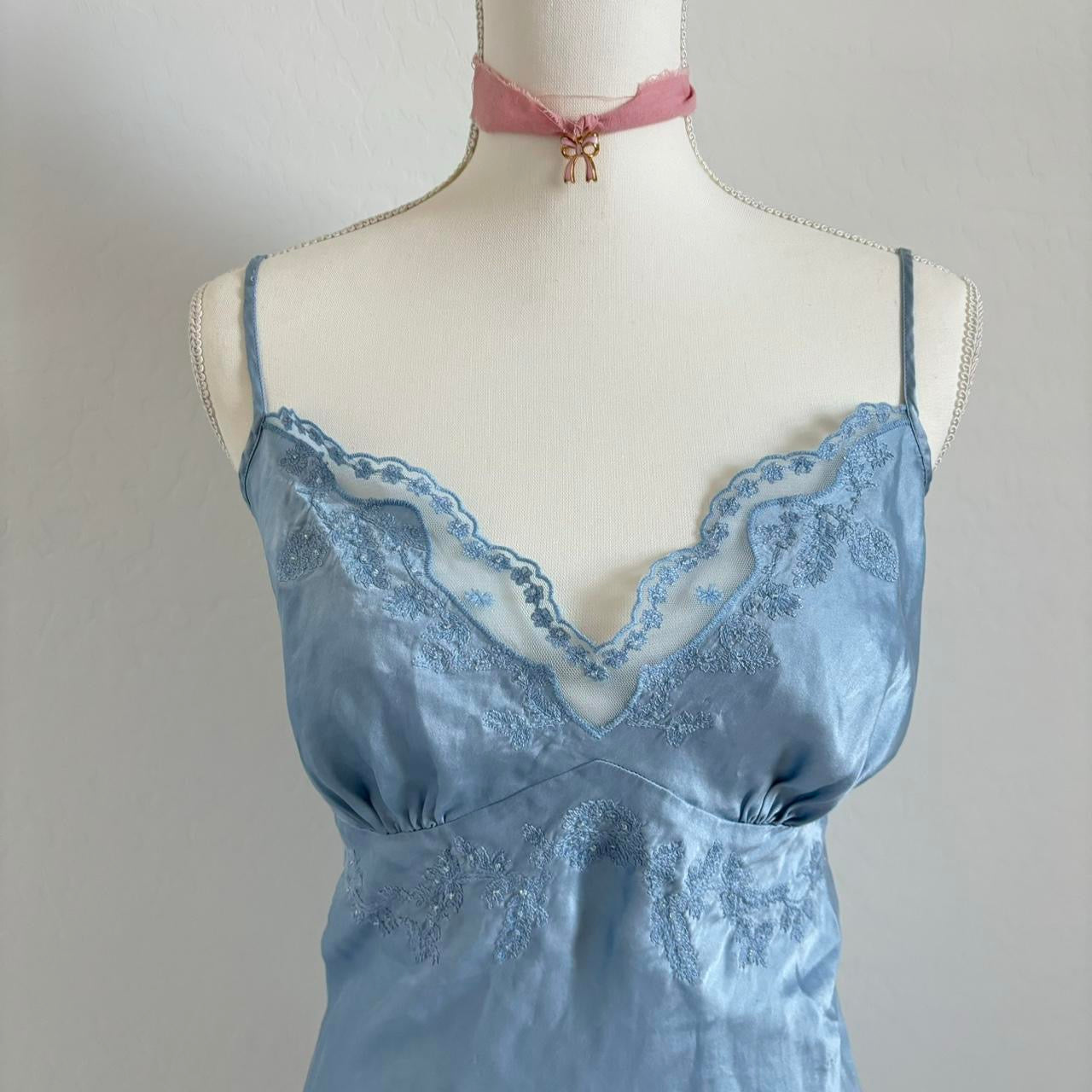 Silk Pastel Blue Camisole Vintage Top (Extra Large)