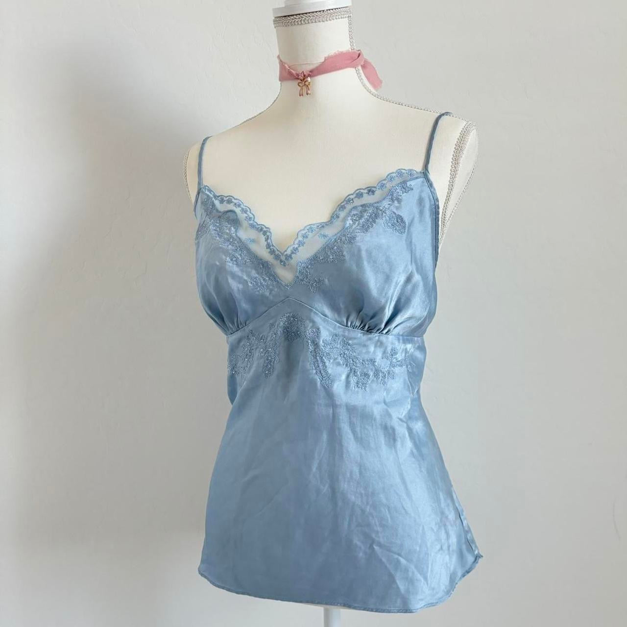 Silk Pastel Blue Camisole Vintage Top (Extra Large)