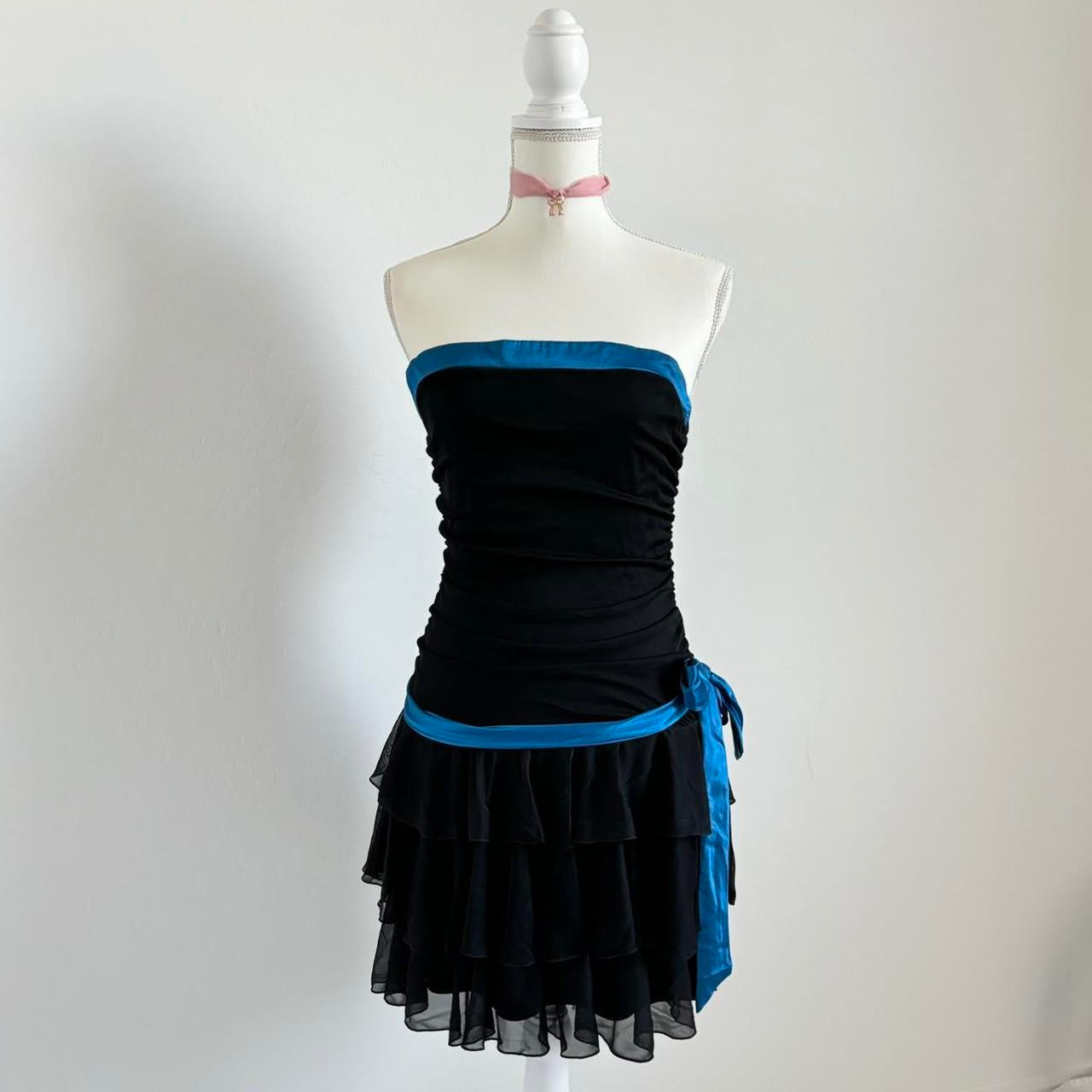 Vintage 90’s Midnight Babydoll Mini Ruched Ruffle Dress (Small)