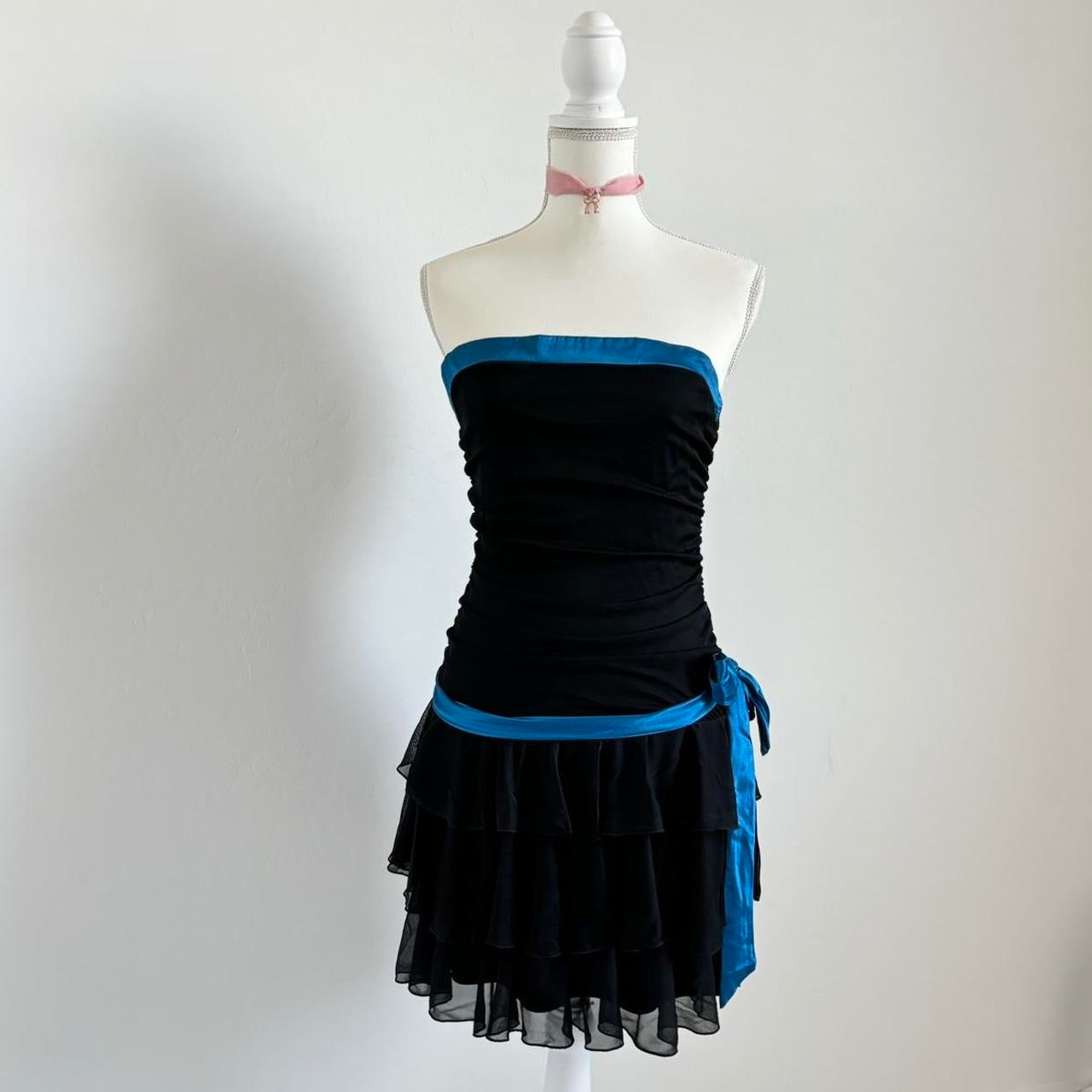 Vintage 90’s Midnight Babydoll Mini Ruched Ruffle Dress (Small)