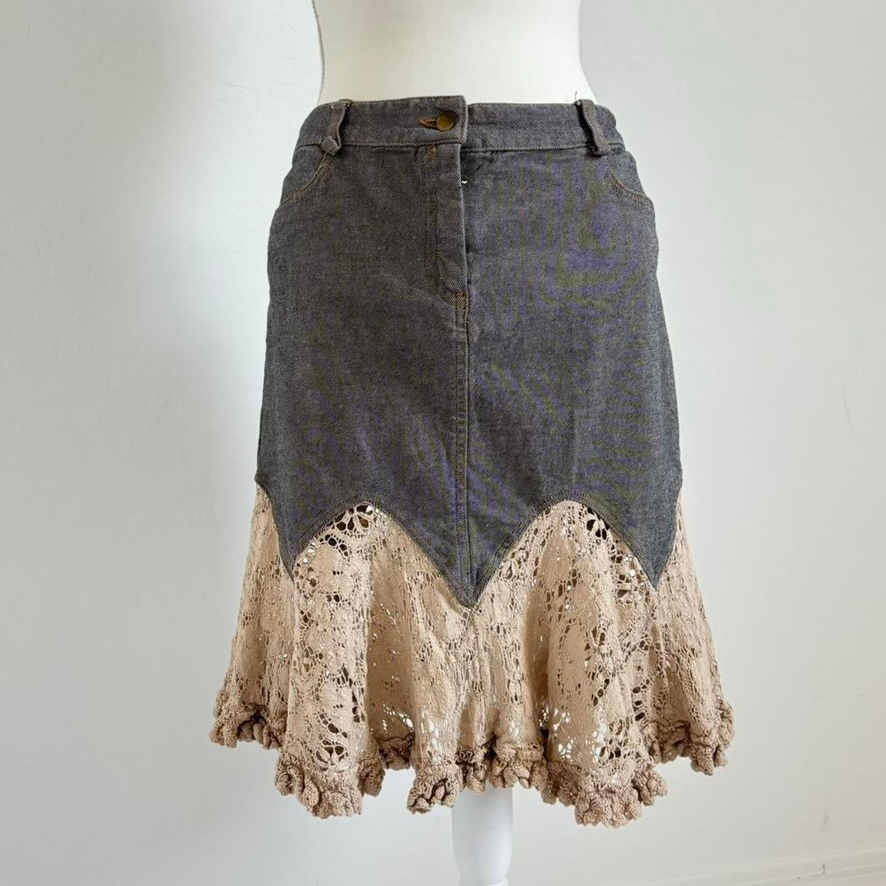 Vintage Cream Denim Skirt (Medium)