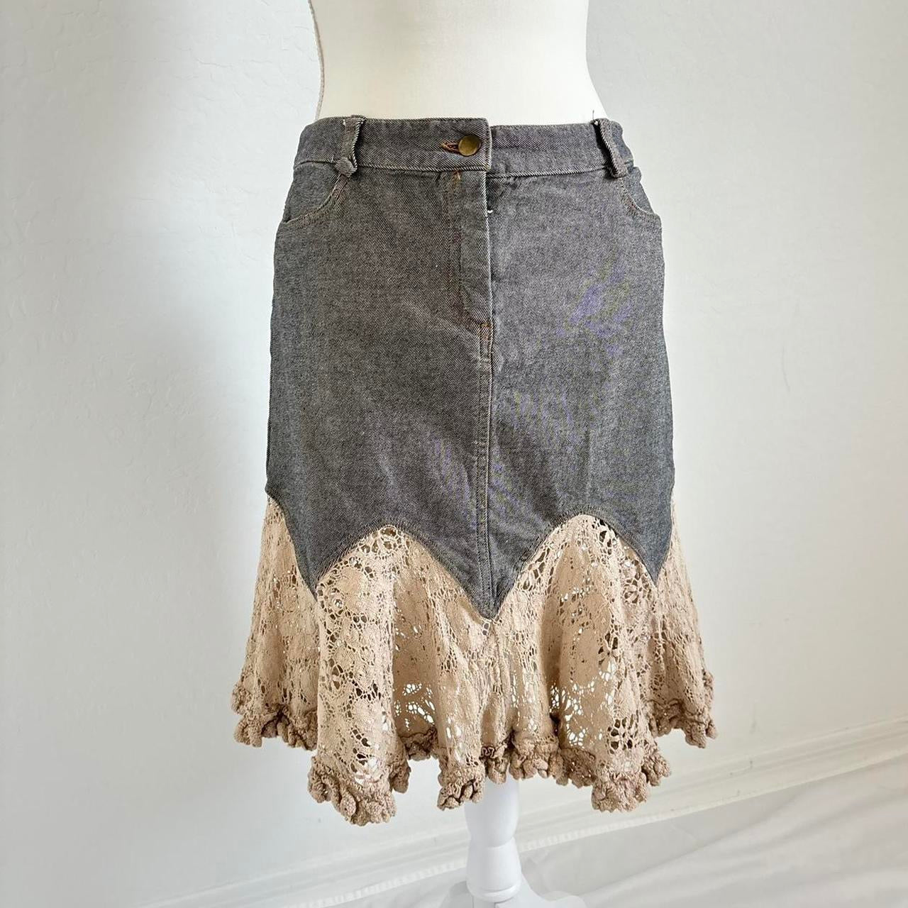 Vintage Cream Denim Skirt (Medium)